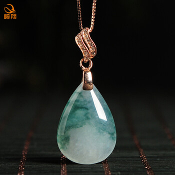 崎翔 冰润翡翠飘花玉石水滴吊坠 缅甸玉雨滴挂件女款