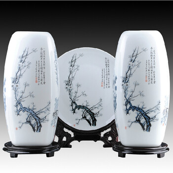 
                                                                                景秀缘 景德镇青花陶瓷现代家居时尚简约客厅工艺品花瓶摆件 梅兰竹菊 淡蓝色三件套（带全套底座）                
