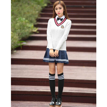 公主少女校服毛衣套装秋冬装休闲初中学生英伦学院高中生 女生白色