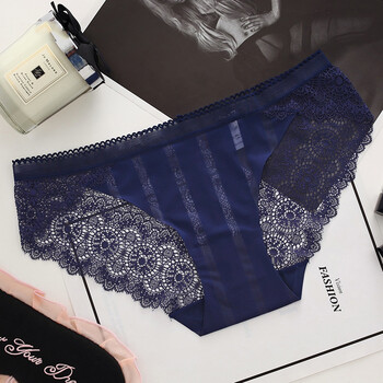 fennell 包臀低腰三角裤女士内裤女网纱蕾丝档薄中腰大码透明 宝蓝色