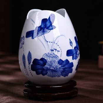 瓷小清新青花荷花花瓶家居美式田园插花花瓶客厅装饰摆件青荷花荷叶口