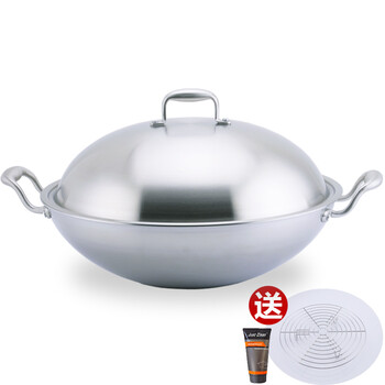 【送蒸架+清洁剂】36cm不锈钢炒锅304炒锅 无涂层不粘锅中式炒菜锅无油烟双耳平底锅大号