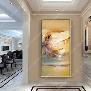 现代简约竖幅装饰画书房客厅沙发墙玄关走廊赵无极抽象纯手绘油画