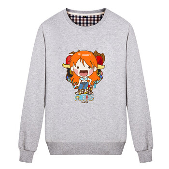 海贼王q版娜美秋冬圆领套头卫衣 男女航海王抓绒圆领卫衣 灰色 s
