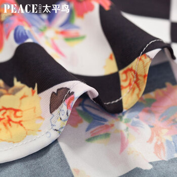 太平鸟女装时尚休闲立领印花衬衫韩版潮流衬衣女A4CB42124 黑白纹样 M