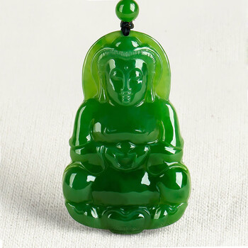 遇玉轩 和田碧玉观音吊坠男款 菠菜绿玉观音挂件 带证书