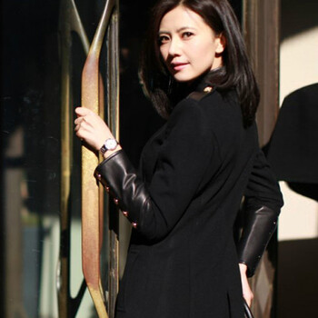 女高圆圆同款军装风毛呢大衣y3262 黑色 xl