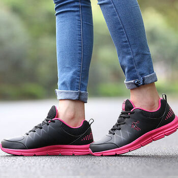 面防水跑鞋轻便舒适旅游户外慢跑鞋子休闲鞋 黑色/茜红 36女法码/225
