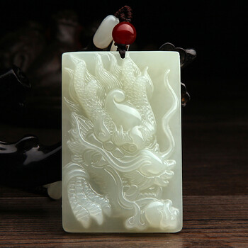 米奥珠宝 和田玉吊坠白玉平安无事牌男女玉石生肖龙牌玉佩玉牌玉坠