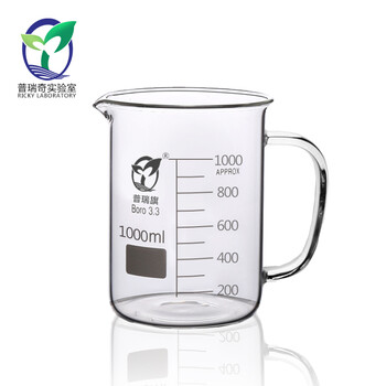 耐高温加厚玻璃母婴把手刻度烧杯 耐热高温加厚透明实验量杯 1000ml