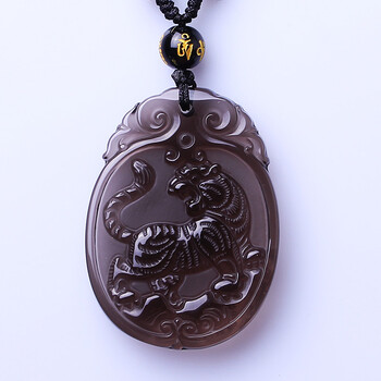 依岚开光冰种黑曜石十二生肖属虎吊坠 生肖守护神吊坠 礼物 男女