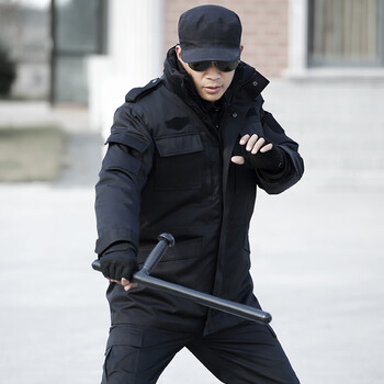 盾郎户外加厚保安服军迷军大衣男冬季加厚特警棉服武警作训服 黑色
