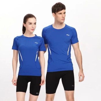 男女同款塑身弹性透气瑜伽训练服 情侣压缩衣 蓝色白条 2xl 170-175