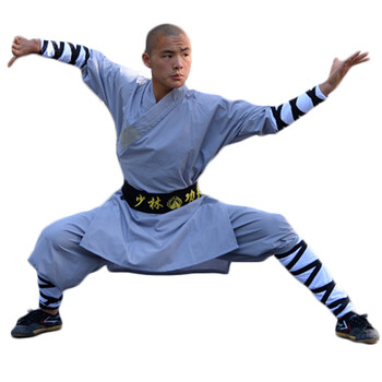 shenxin少林武僧服武术练功服装棉质长袖佛教服装演出服 灰色 155cm