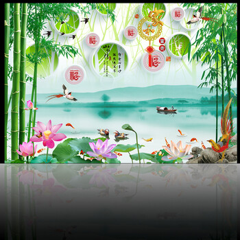 3D山水风景画墙纸壁画客厅电视背景墙壁纸壁