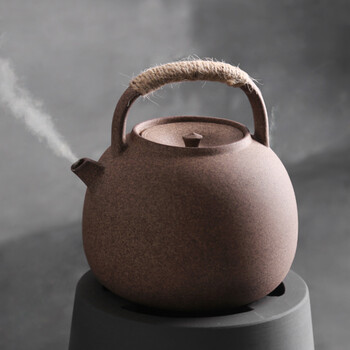 梦田 手工提梁煮茶壶 碳炉砂铫煮茶器 素陶壶(1230