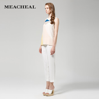 
                                        Meacheal米茜尔 同步夏2014新款女装 简约休闲裤显瘦铅笔裤 白色 L                