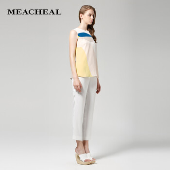 
                                        Meacheal米茜尔 同步夏2014新款女装 简约休闲裤显瘦铅笔裤 白色 L                
