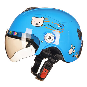 中国台湾新款瑞狮摩托车头盔半覆式电动车儿童盔女士哈雷头盔亲子盔四季款 蓝色小熊 S号