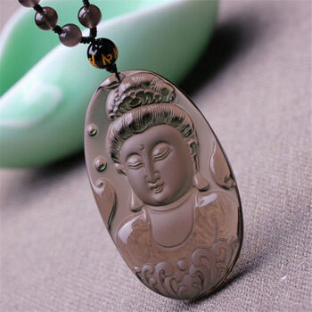 苏醒 黑曜石观音吊坠观音头男女款挂件 珠链款