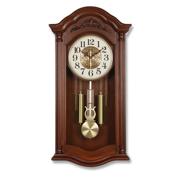 金钟宝(guten) 方形大号实木整点报时壁挂钟欧式挂表客厅静音带摆石英