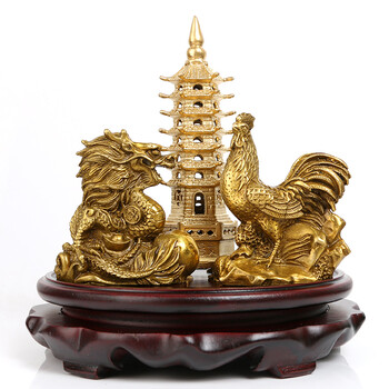 聚盈阁 2017年鸡年化太岁生肖属鸡龙六合般若乾坤塔风水摆件鸡龙请购