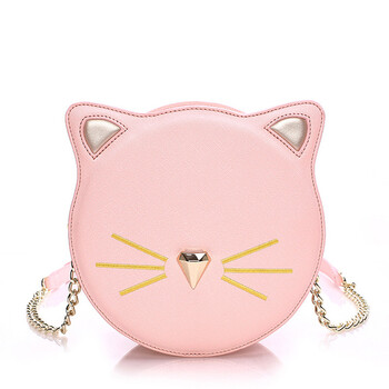 2017新款猫咪单肩包女 圆形可爱斜挎包休闲小猫包包 可爱粉