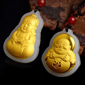 好利得 金镶玉观音佛吊坠足金男戴观音女戴佛玉坠项链挂件 佛