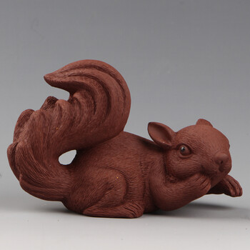 紫砂茶宠摆件精品茶宠名家雕塑陈洪军全手工松鼠 紫泥