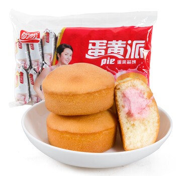 盼盼 派 蛋黄派 注心蛋黄派营养早餐食品糕点休闲零食 草莓味360g