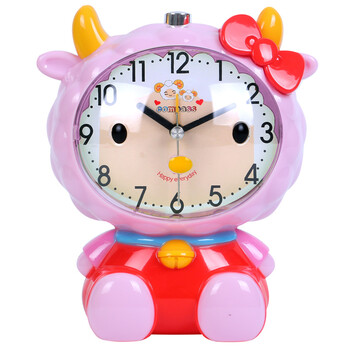康巴丝compas创意卡通可爱闹钟小闹表卡通懒人床头闹钟学生儿童闹钟粉