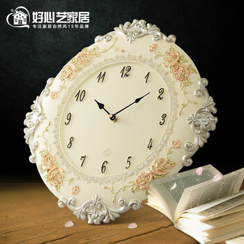 好心艺欧式钟表客厅挂钟 时尚创意静音钟 玫瑰摇摆挂钟 金色