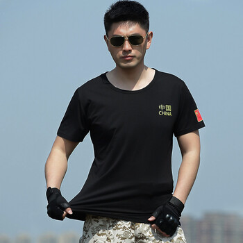 (huolilang) 户外纯棉t恤中国t恤迷彩服t恤修身黑色t恤特警t恤短袖t恤