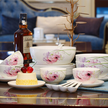 华光 陶瓷 釉中彩骨瓷餐具套装 多花色可选22头餐具 碗盘子餐具瓷器