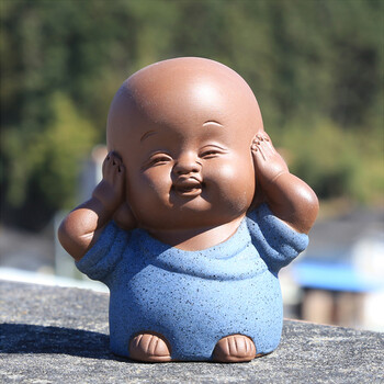 ku-life紫砂茶宠摆件 小和尚彩砂陶瓷茶宠小沙弥精品茶宠茶玩茶盘茶具