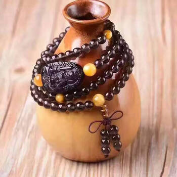 茂图冰彩黑曜石不动尊菩萨属鸡的本命佛108颗佛珠多圈手链 6毫米