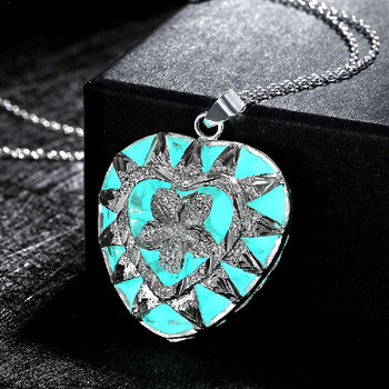 澳瑞福 发光石坠子锁骨链荧光时尚镂空心形夜光项链 青色