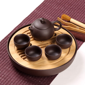 水墨当清(紫砂圆壶)陶瓷一壶四杯功夫茶具整套装小型迷你家用紫砂茶壶