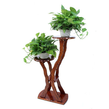 原木花架实木客厅花架子简易室内原木落地盆景花架 实木花架栗壳色