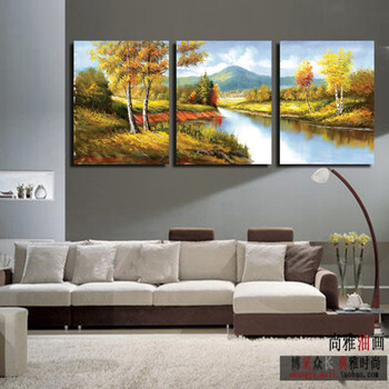 纯手绘油画 装饰画无框画壁画墙壁挂画墙画客厅画手工画风景山水 图1 60*80厘米*3