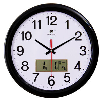 七王星圆形16英寸日历挂钟客厅创意家用时钟静音多功能电子大钟表温度显示石英钟 119黑边日历