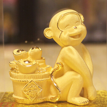 金馨豪品 生肖金猴如意摆件招财猴年贺岁工艺品聚宝盆家居装饰品办公
