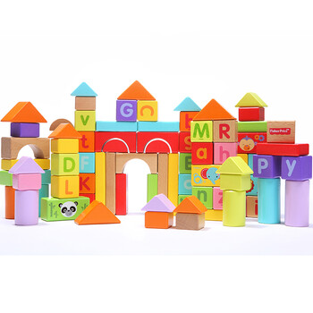 费雪fisher price 早教拼搭积木 80粒木制益智玩具积木fp6002