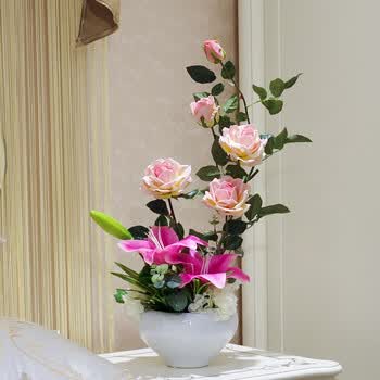 美丽故事 高仿真玫瑰花客厅 假花套装绢花摆设盆栽装饰花塑料花插花