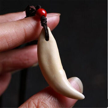 黑狗牙吊坠项链狼牙挂件男女骨质狗牙齿文玩 4.8cm左右