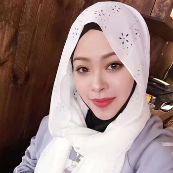 穆斯林头巾 雪花镂空图案雪纺长巾 女 夏季纱巾回族民族风盖头 白色