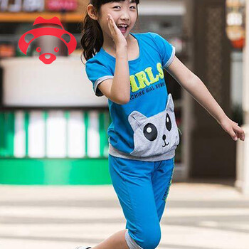 智慧森林 2014女童套装夏儿童套装休闲宝宝运动套装童装短袖t恤短裤 w