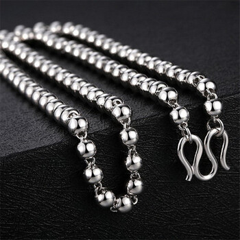 老凤祥990足银项链男款 光面男士项链佛珠链子情侣项链圆珠链白 粗3mm