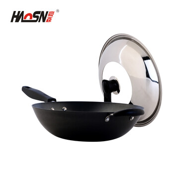 
                                        豪森(HAOSN)炒锅 不粘锅铸铁锅无涂层不锈生铁锅36cm燃气电磁炉具通用 金通36cm有盖                
