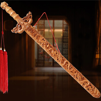 泰钰霏 桃木剑挂件木雕工艺品家居店铺墙壁装饰挂件 1米剑 九龙